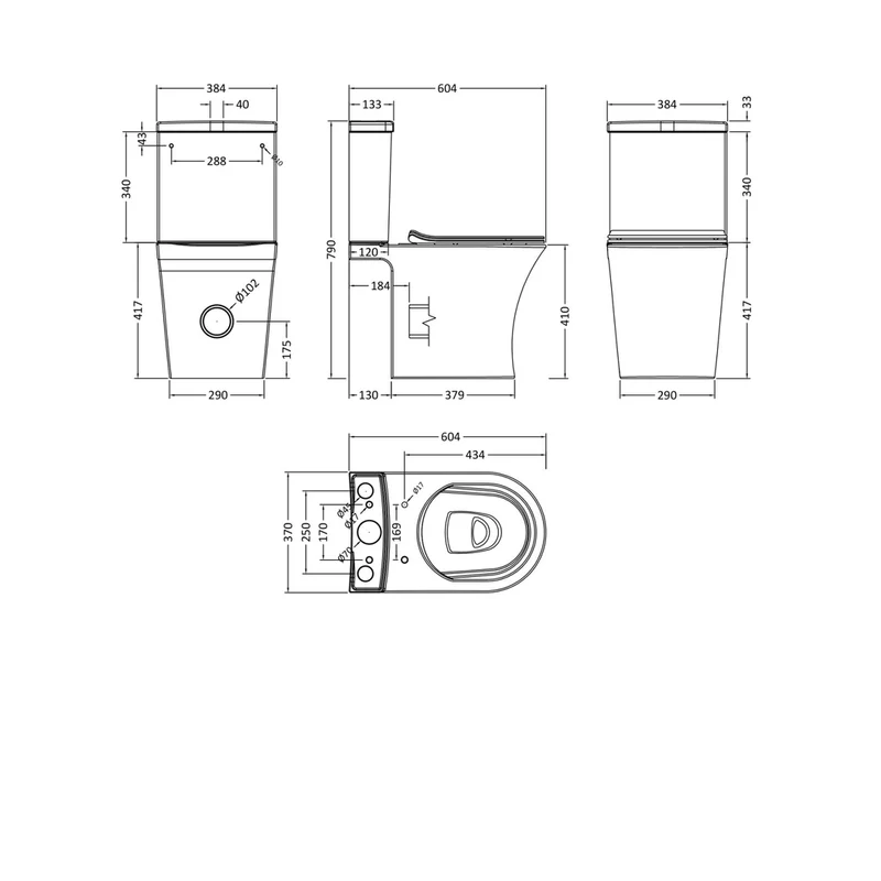 Nuie Freya Pan, Cistern & Seat Contemporary White Vitreous China 800x384x612mm