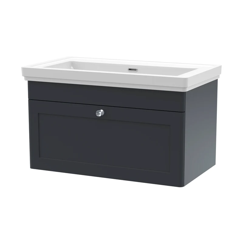 Nuie Classique 800mm Wall Hung 1 Drawer Vanity & Basin 0th Traditional Soft Black MFC Painted Matt 452x830x470mm