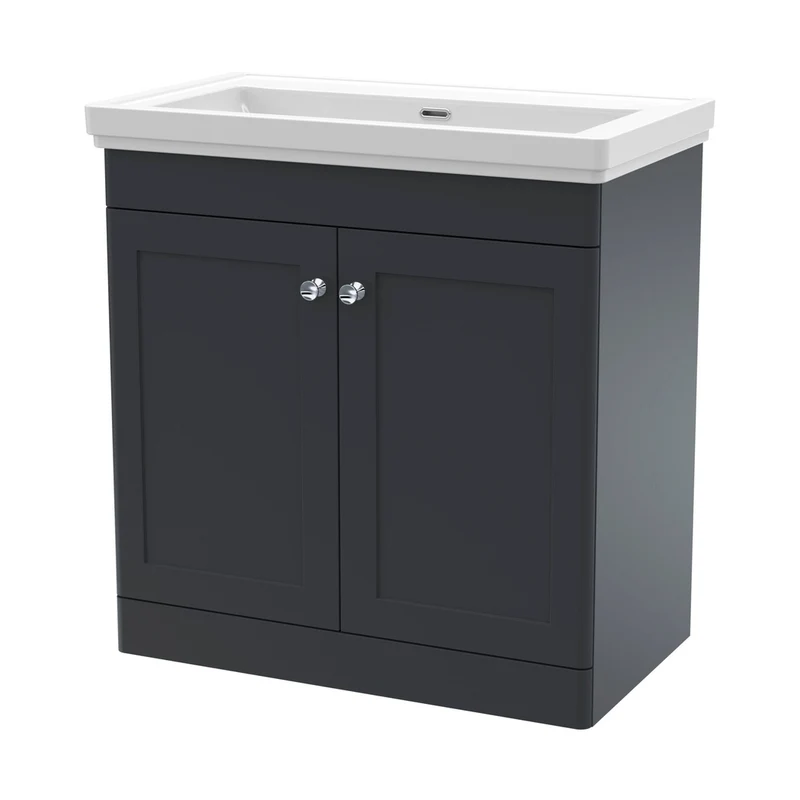 Nuie Classique 800mm Floor Standing 2 Door Vanity & Basin 0th Traditional Soft Black MFC Painted Matt 821x830x470mm