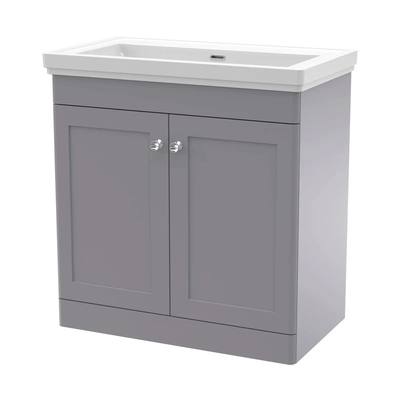 Nuie Classique 800mm Floor Standing 2 Door Vanity & Basin 0th Traditional Satin Grey MFC Painted Matt 821x830x470mm