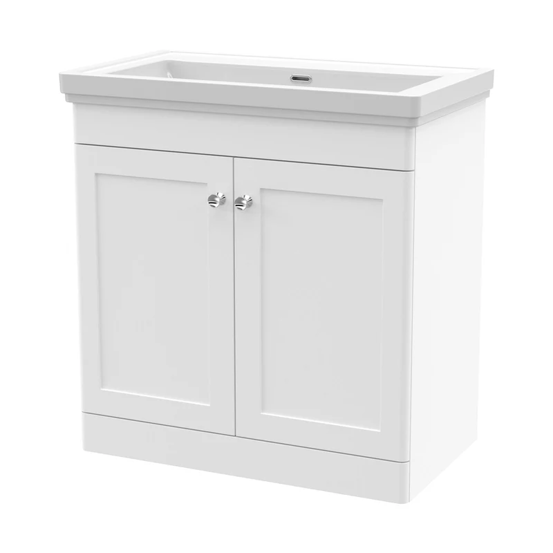 Nuie Classique 800mm Floor Standing 2 Door Vanity & Basin 0th Traditional Satin White MFC Painted Matt 821x830x470mm