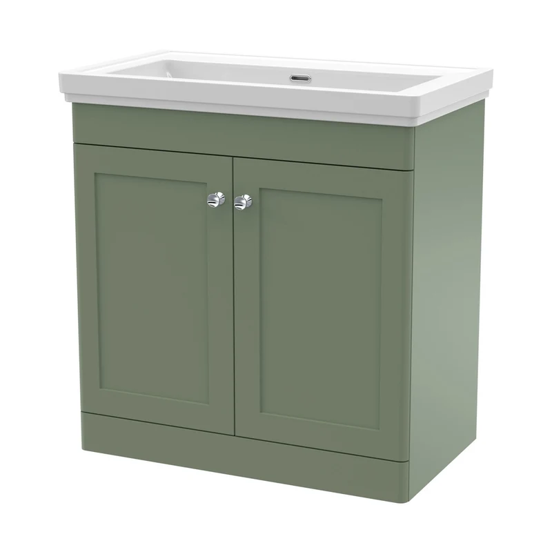 Nuie Classique 800mm Floor Standing 2 Door Vanity & Basin 0th Traditional Satin Green MFC Painted Matt 821x830x470mm