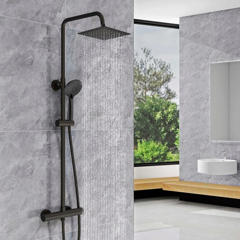 AICA Colonne de douche thermostatique, ensemble de douche réglable en hauteur (720-1250 mm), noir mat