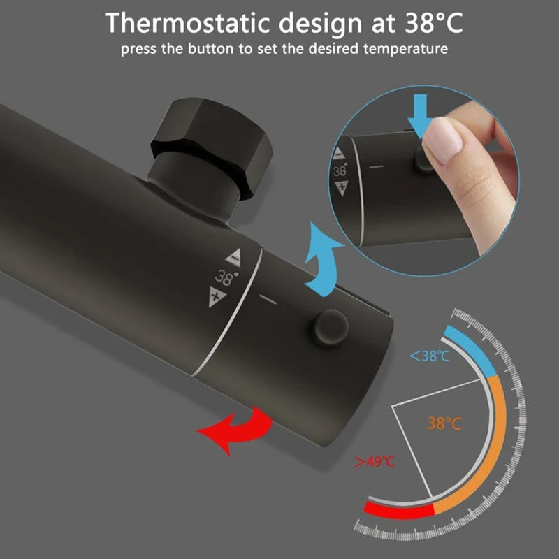 AICA Colonne de douche thermostatique, ensemble de douche réglable en hauteur (720-1250 mm), noir mat