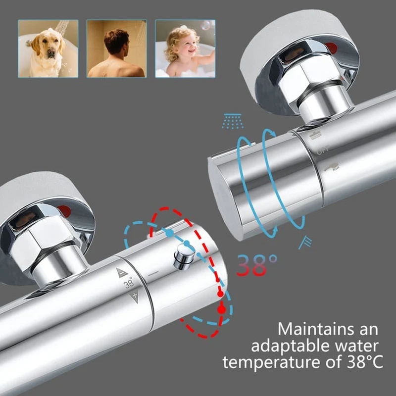 AICA Colonne de douche thermostatique, pomme de douche 200 mm + 2 douchettes à main, chromée