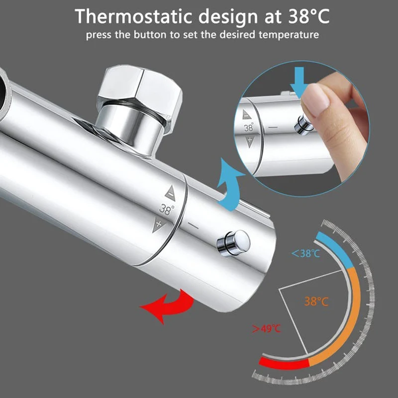 AICA Colonne de douche thermostatique, pomme de douche 200 mm + 2 douchettes à main, chromée
