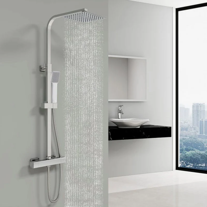 AICA Colonne de douche thermostatique réglable 73-115 cm, hauteur réglable, mitigeur, ensemble de douche complet