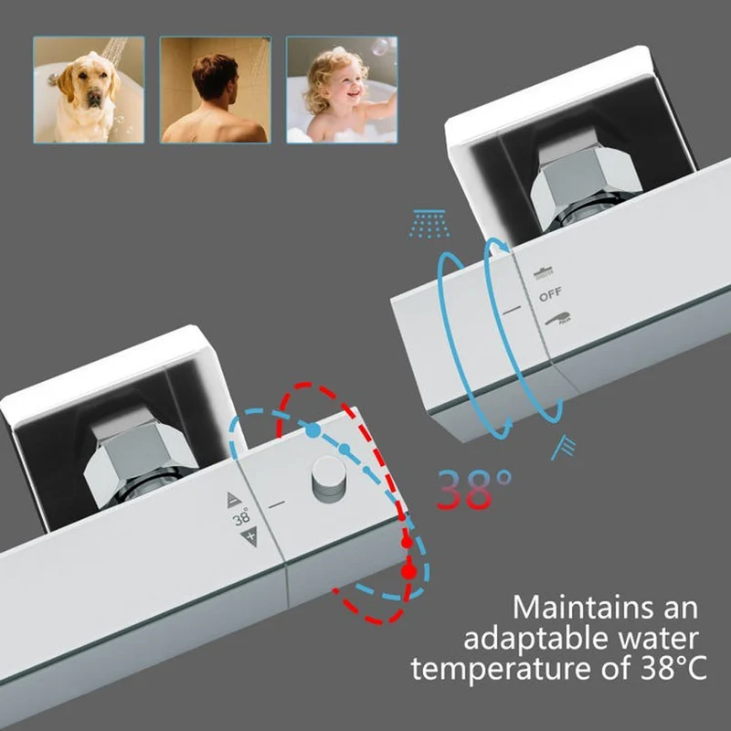 AICA Colonne de douche thermostatique réglable 73-115 cm, hauteur réglable, mitigeur, ensemble de douche complet