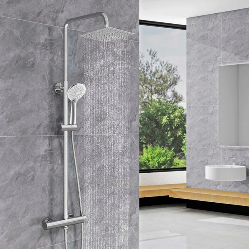 AICA Colonne de douche thermostatique, ensemble de douche, avec mitigeur, réglable en hauteur