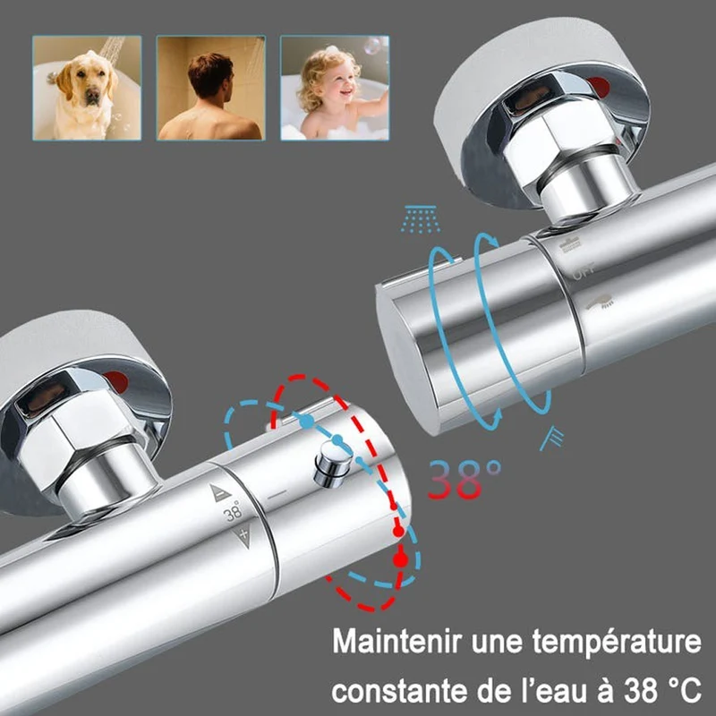 AICA Colonne de douche thermostatique, ensemble de douche, avec mitigeur, réglable en hauteur