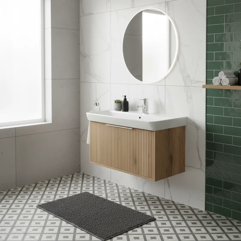 Josef Martin Lyon 800mm Wall Hung Vanity Unit & Inset Basin - Acousta Oak