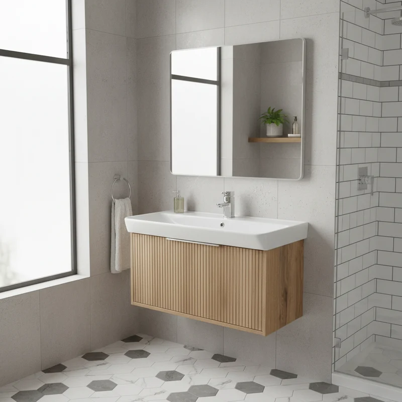 Josef Martin Lyon 800mm Wall Hung Vanity Unit & Inset Basin - Acousta Oak
