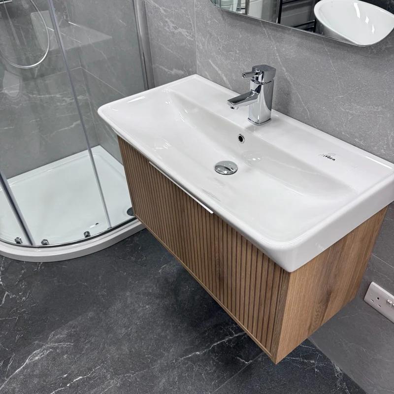 Josef Martin Lyon 800mm Wall Hung Vanity Unit & Inset Basin - Acousta Oak
