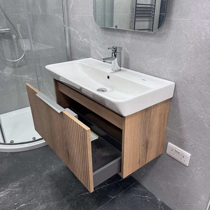 Josef Martin Lyon 800mm Wall Hung Vanity Unit & Inset Basin - Acousta Oak