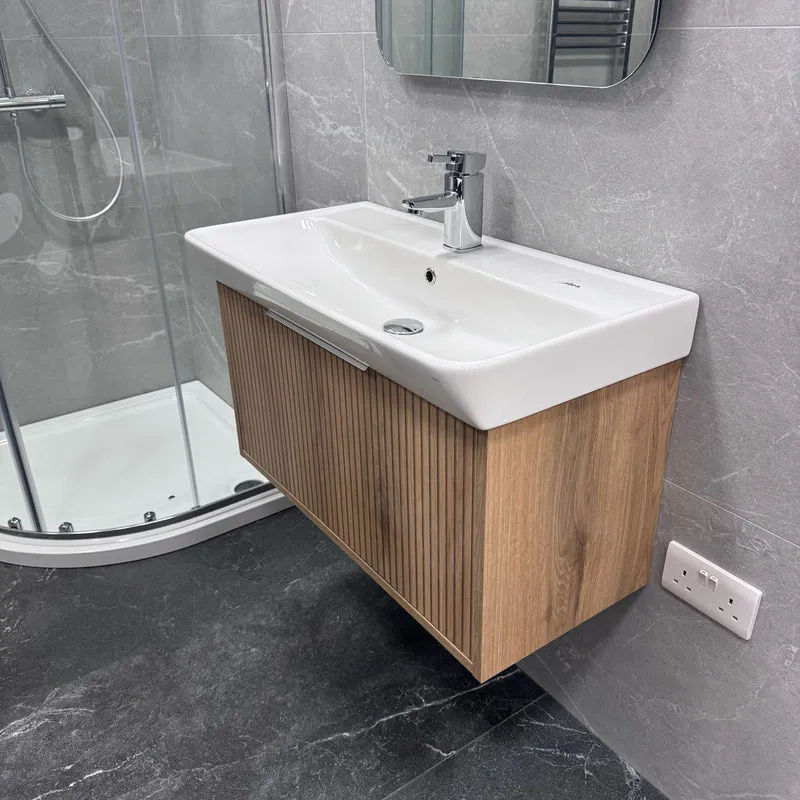 Josef Martin Lyon 800mm Wall Hung Vanity Unit & Inset Basin - Acousta Oak