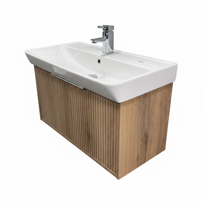 Josef Martin Lyon 800mm Wall Hung Vanity Unit & Inset Basin - Acousta Oak
