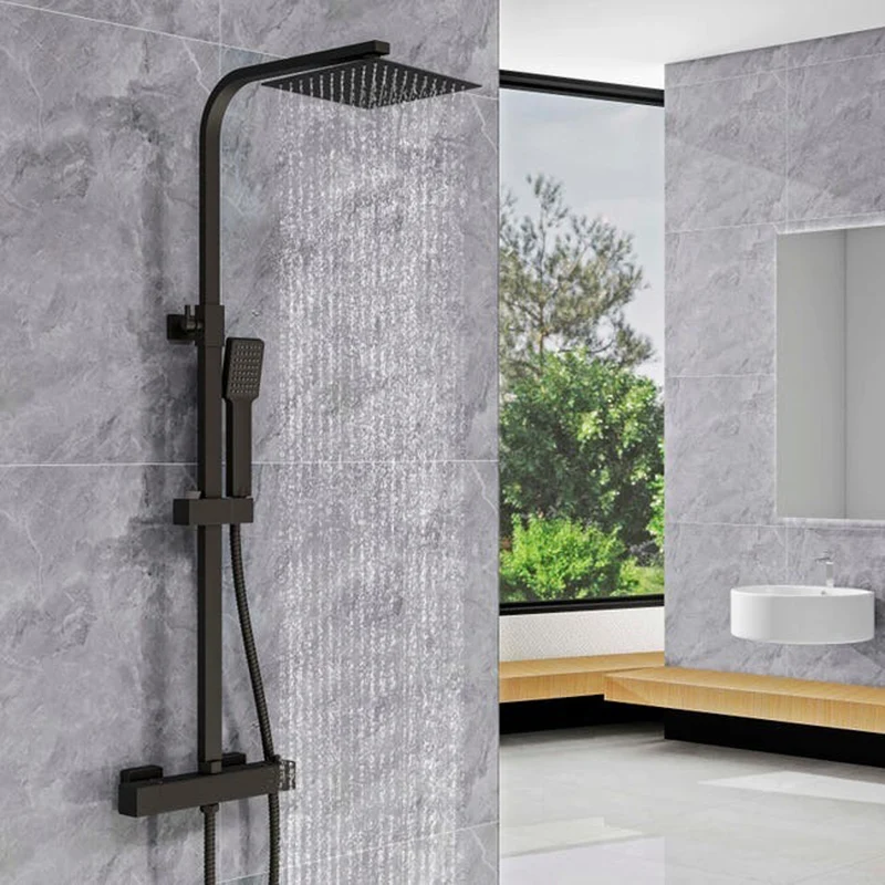 AICA Colonne de douche thermostatique avec douchette à main système de douche noir mat