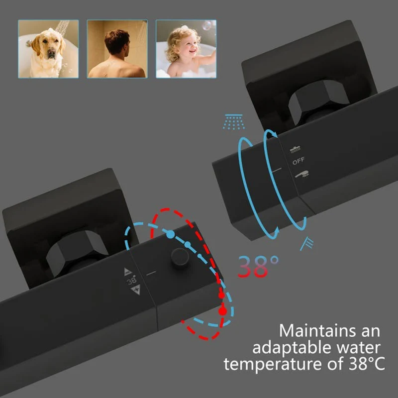 AICA Colonne de douche thermostatique avec douchette à main système de douche noir mat