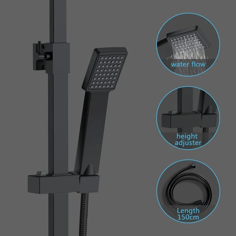 AICA Colonne de douche thermostatique avec douchette à main système de douche noir mat