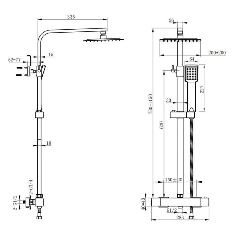 AICA Colonne de douche thermostatique avec douchette à main système de douche noir mat