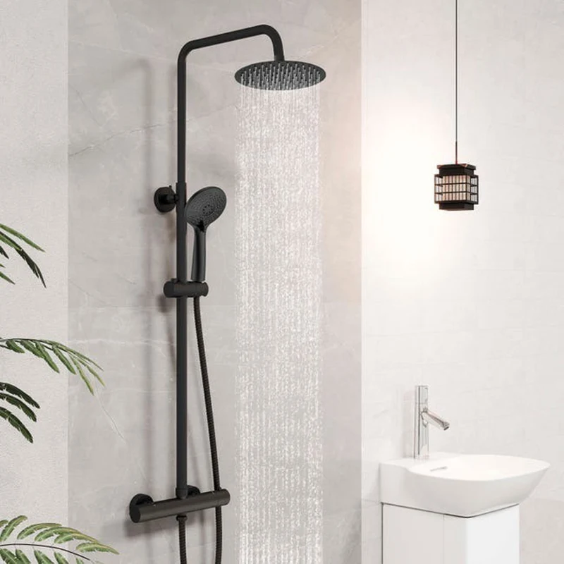 AICA Colonne de douche thermostatique noire, colonne de douche réglable en hauteur