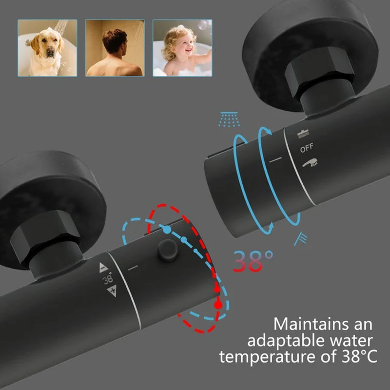 AICA Colonne de douche thermostatique noire, colonne de douche réglable en hauteur