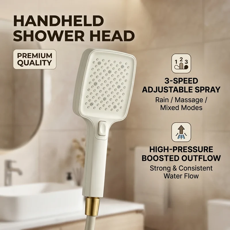 Douchette de douche blanche 3 modes avec buses silicone autonettoyantes