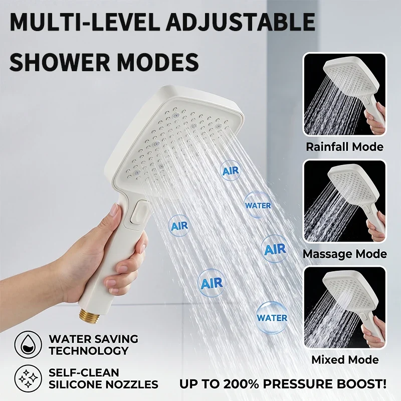Douchette de douche blanche 3 modes avec buses silicone autonettoyantes