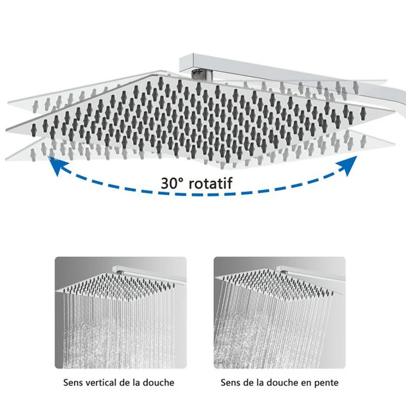Colonne de Douche AICA Thermostatique 38°C Ensemble de Douche avec Pomme haute 30cm+Douchette 3 Jets Hauteur Réglable 73-115 cm Laiton & Acier Inox