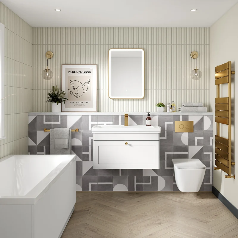 Nuie Classique 600mm Traditional Wall Hung Vanity Unit & Ceramic Basin - Satin White