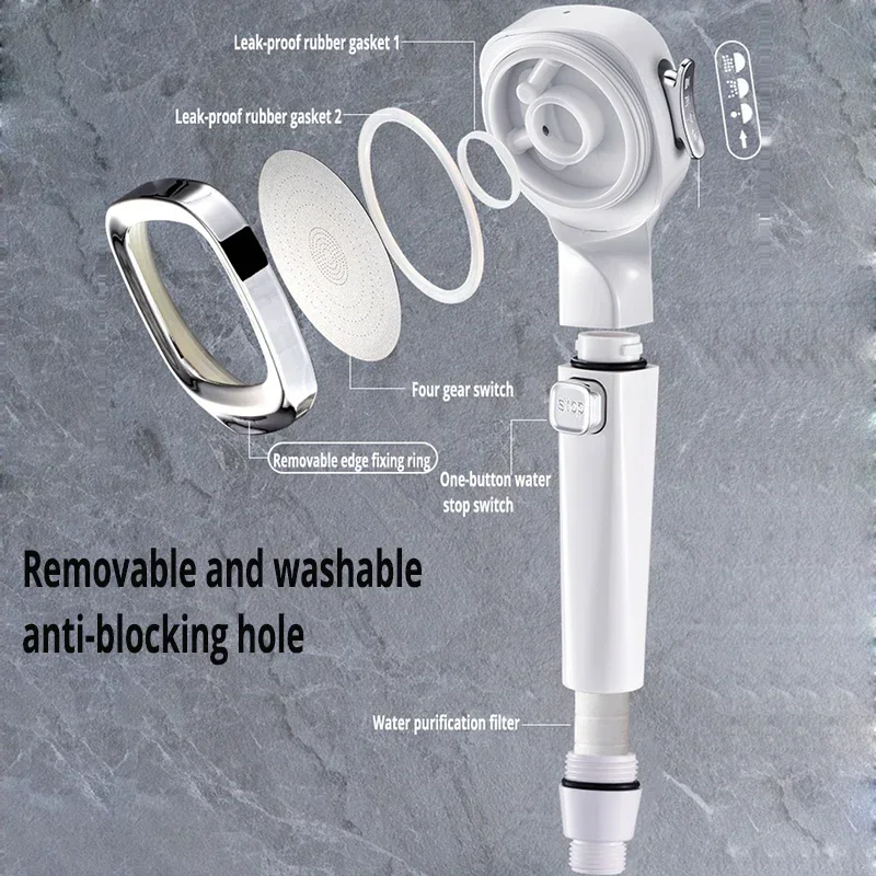 Douchette de douche 3 modes avec bouton d'arrêt et cartouche filtrante