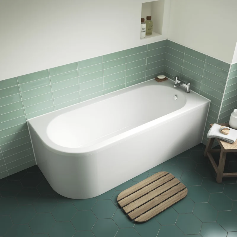 Nuie J Shape Straight Bath RH 1700mm x 725mm x 410mm excludes panel