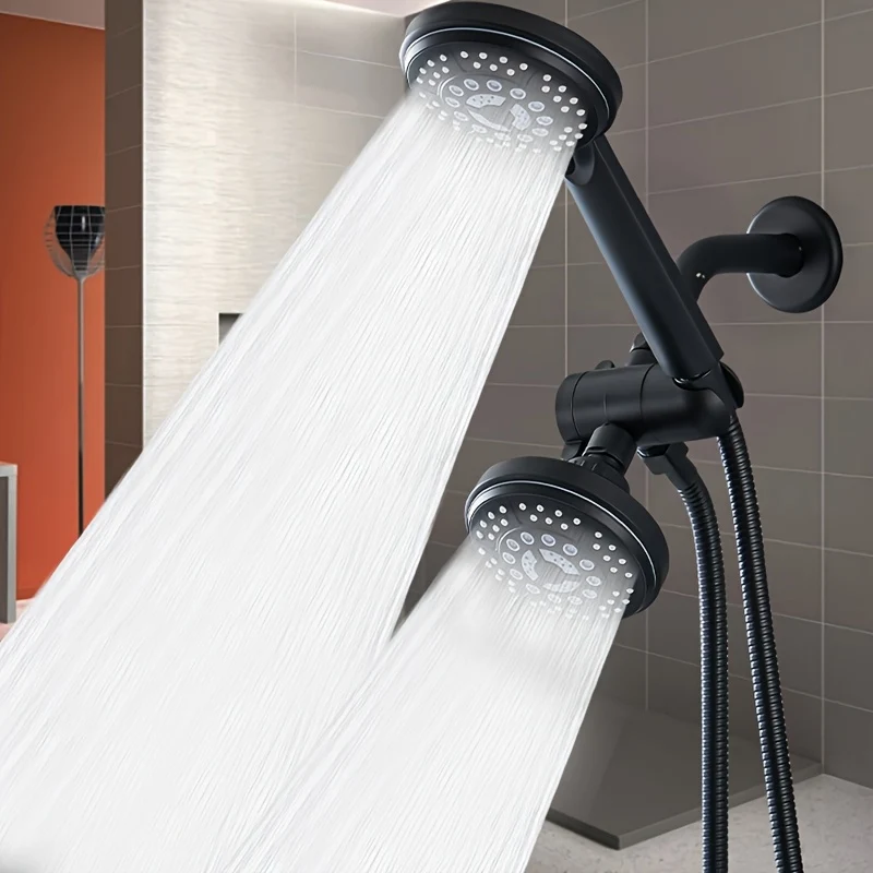 Ensemble de douche deux têtes avec inverseur 3 voies et flexible de 1,47 m