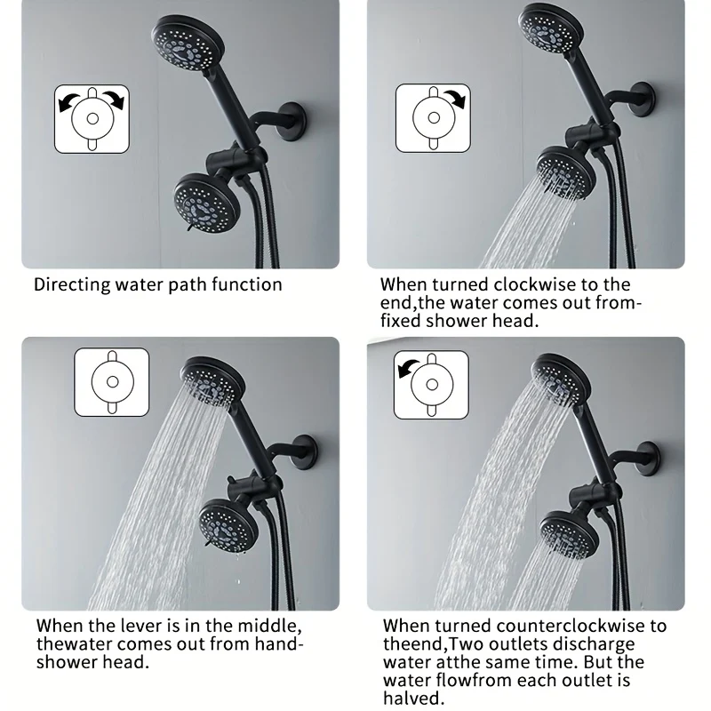 Ensemble de douche deux têtes avec inverseur 3 voies et flexible de 1,47 m