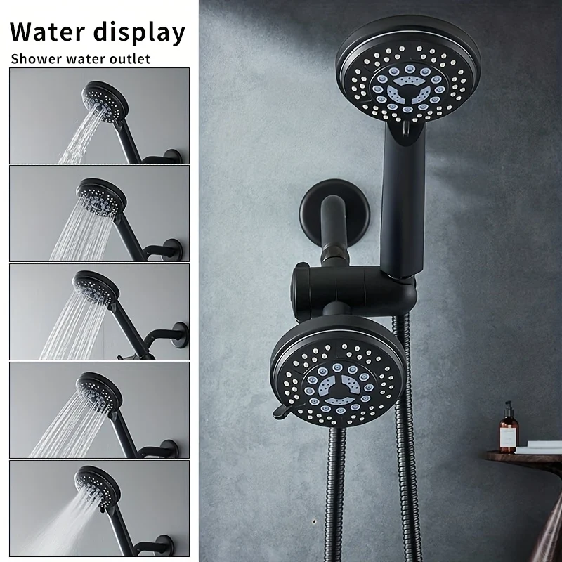 Ensemble de douche deux têtes avec inverseur 3 voies et flexible de 1,47 m