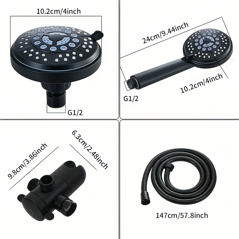 Ensemble de douche deux têtes avec inverseur 3 voies et flexible de 1,47 m