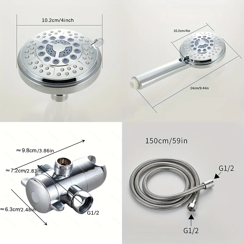 Ensemble de douche deux têtes avec inverseur 3 voies et flexible de 1,47 m