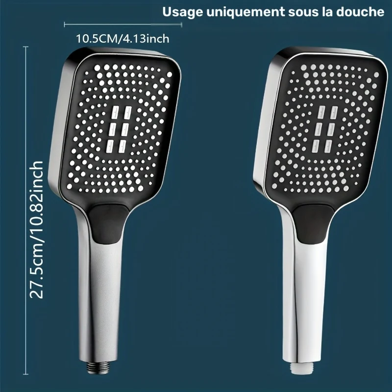 Douchette filtrante carrée avec 4 cartouches, noire ou chromée