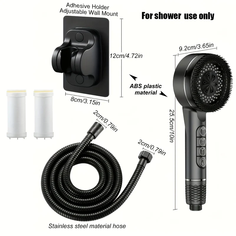 Douchette filtrante 4 modes avec brosse de massage et 4 cartouches