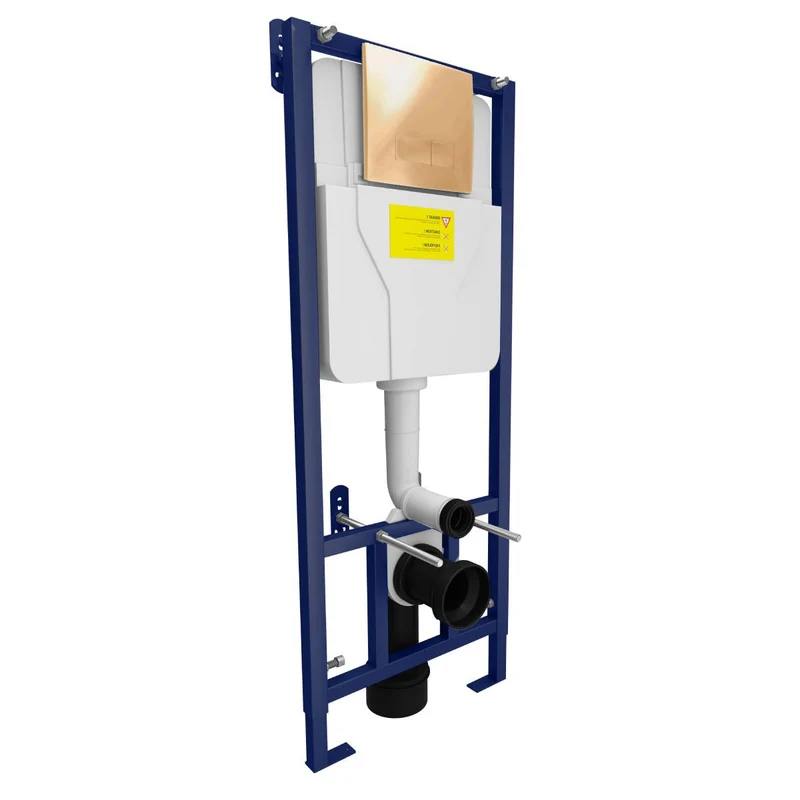 Munich Wall Hung Toilet & SAN85 1.1m Wall Hung WC Frame Deal & Brushed Brass Flush Plate