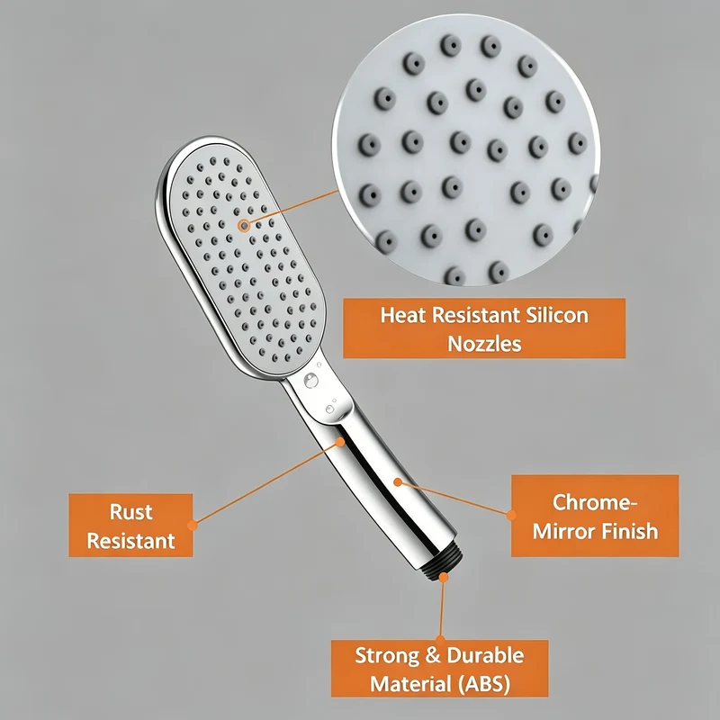 Douchette de douche plate 23,5 cm à buses silicone, chromée