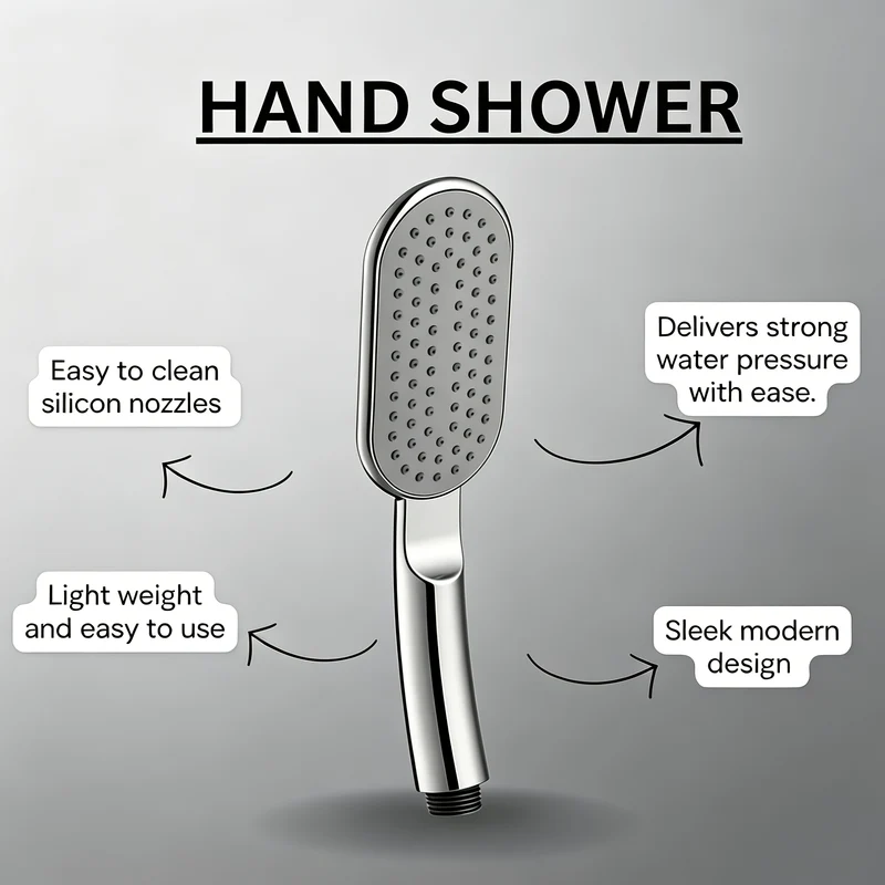 Douchette de douche plate 23,5 cm à buses silicone, chromée