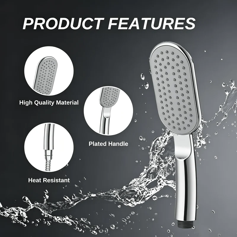 Douchette de douche plate 23,5 cm à buses silicone, chromée
