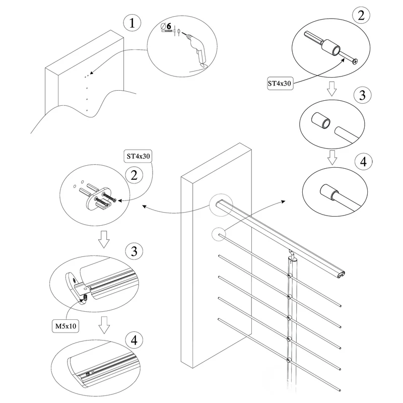 Kit connecteurs fixation murale pour garde-corps en aluminium, fixation de l’extrémité sur le mur, finition noir mat