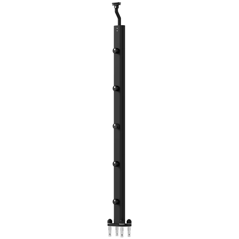 Poteaux en aluminium finition noire mate à poser au sol, support et fixation pour rampes aluminium