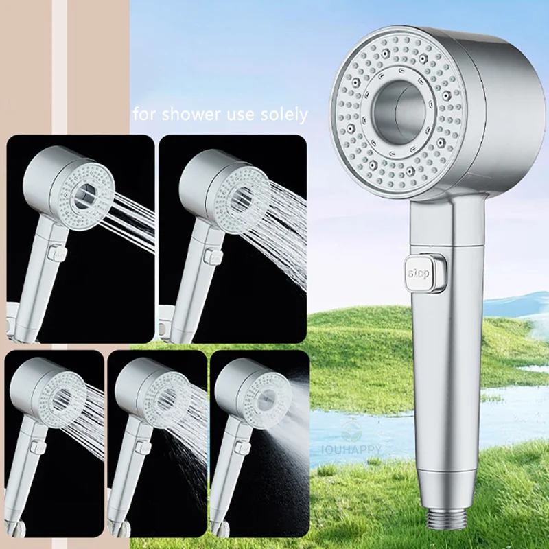 Douchette de douche 5 jets avec bouton d'arrêt, argent ou gris