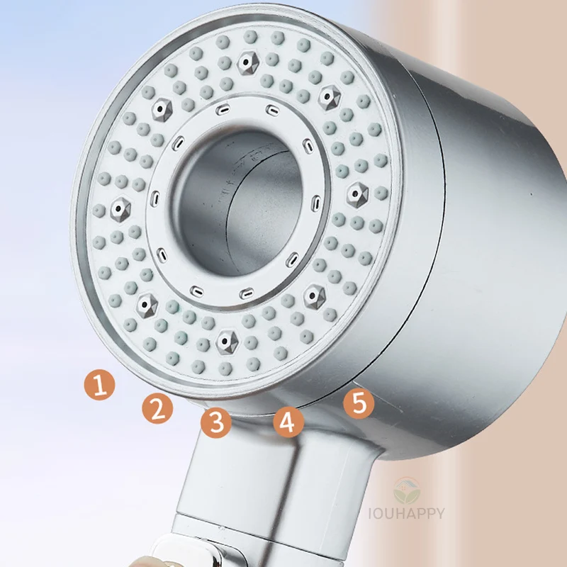Douchette de douche 5 jets avec bouton d'arrêt, argent ou gris