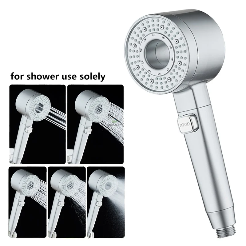 Douchette de douche 5 jets avec bouton d'arrêt, argent ou gris