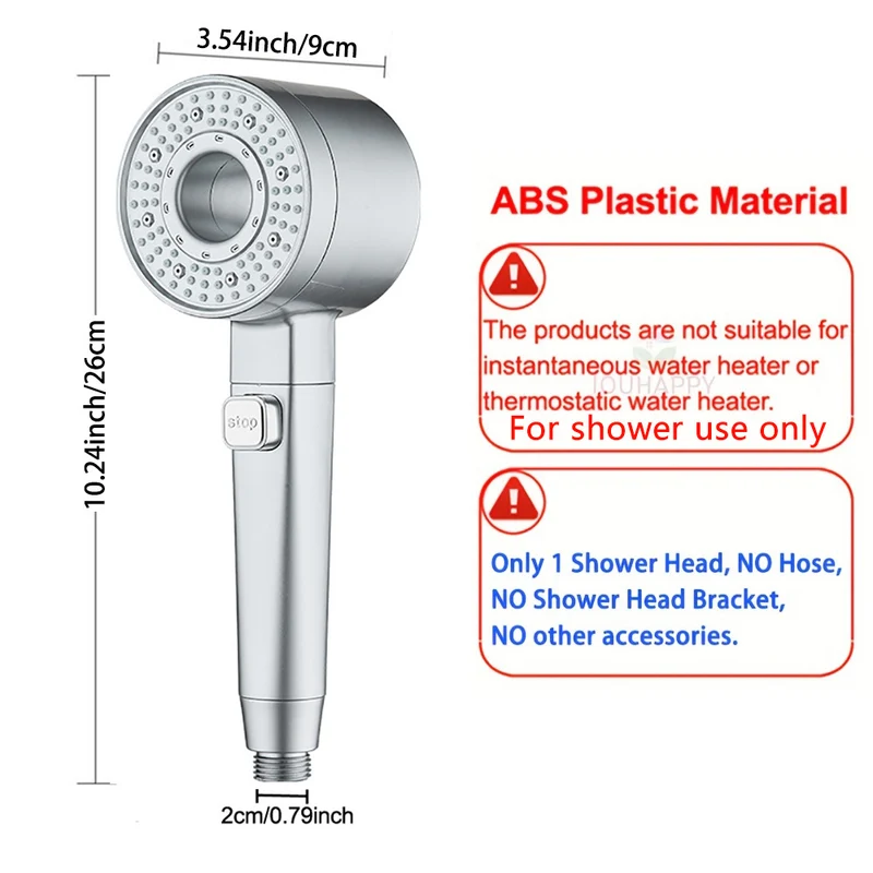 Douchette de douche 5 jets avec bouton d'arrêt, argent ou gris