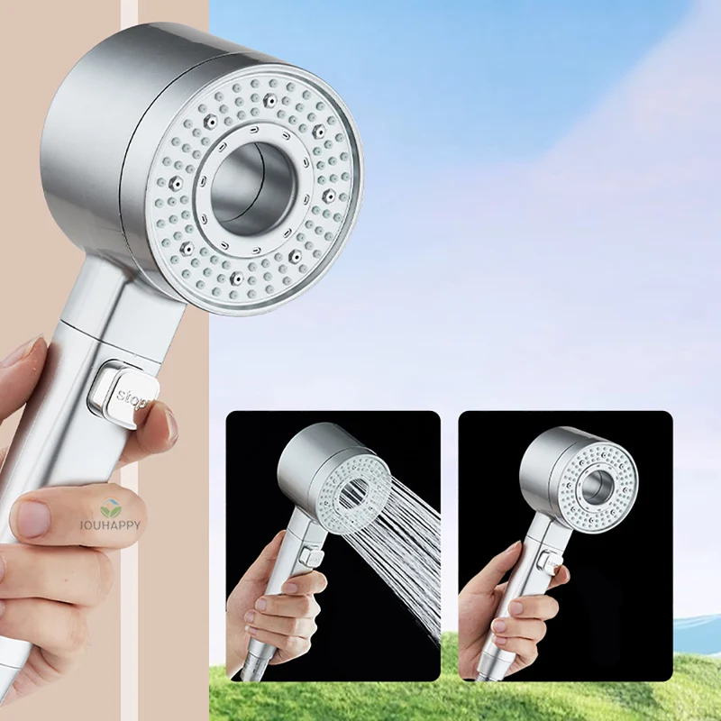 Douchette de douche 5 jets avec bouton d'arrêt, argent ou gris
